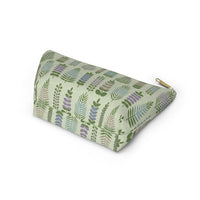 Stamped Leaves Accessory Pouch w T-bottom in Green